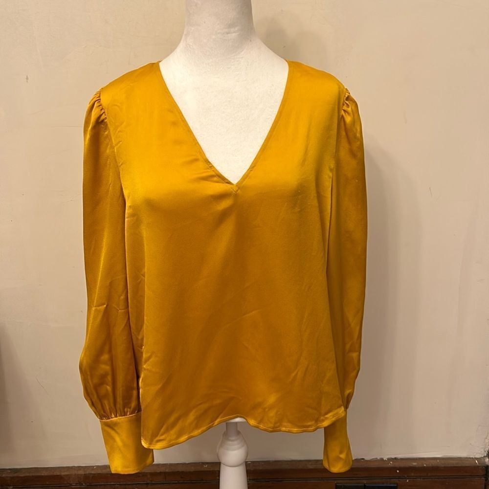 Alex Marie gold long sleeve V neckline blouse Size L New
